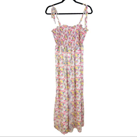 Kos Resort Floral Smocked Tie Strap Maxi Dress M - Picture 6 of 13